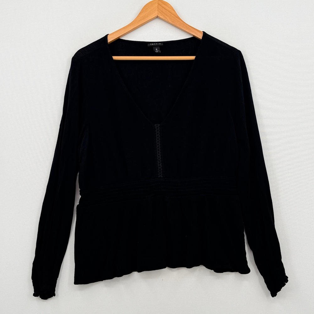 Torrid V-Neck Peplum Top Women 0 XL Black Long Sleeve Gauze Goth Witchy Peasant
